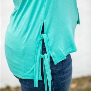 L&B Apparel Ariel Side Tie Top - Turquoise Sky